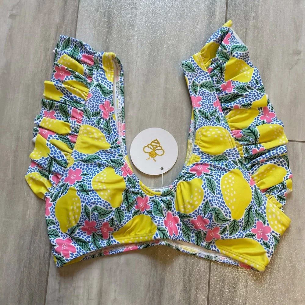 NWT Sugar Bee Colorful Lemon Floral Print Flutter 2-Piece Bikini, women’s S